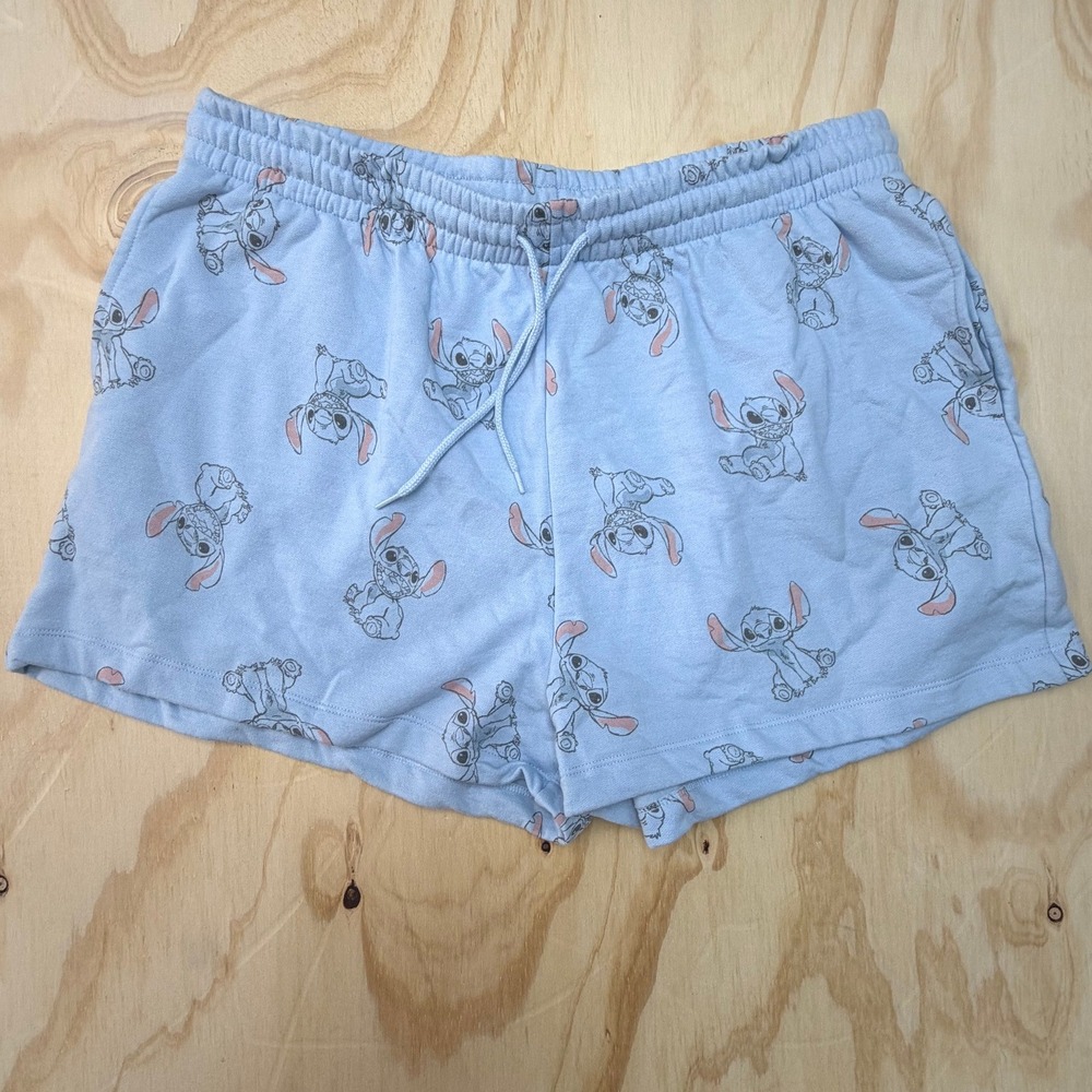 Disney Lilo & Stitch Light Blue Lounge Shorts Women XXL All Over Print Pajamas